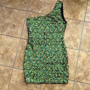 Rainbow sequin 1 strap mini dress